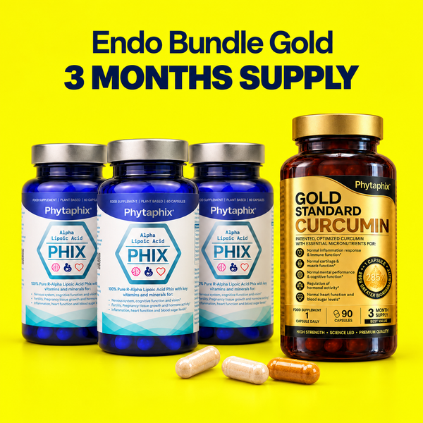 Endo Bundle Gold: three bottles of Lipoic Acid Phix and one bottle of Gold Standard Curcumin, a 3 month supply