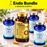 Endo Bundle: Gold Standard Curcumin and three bottles of Lipoic Acid Phix on a kitchen counter